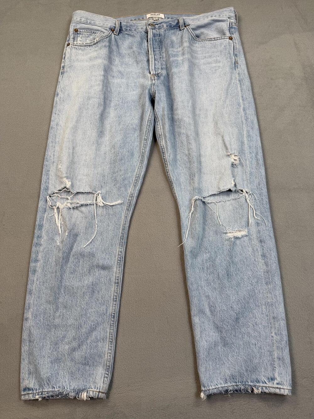 AGOLDE Jamie Jeans Womens Tag 34 Light Wash Blue Relaxed Straight Distressed